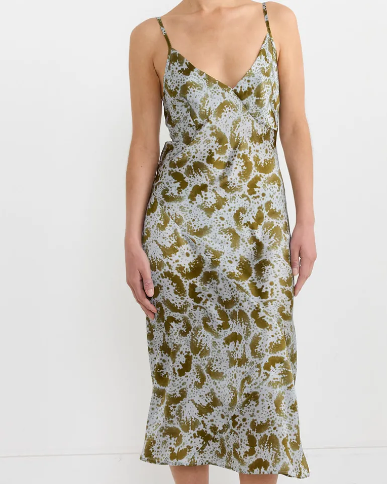 Silk Slip Dress in Khaki