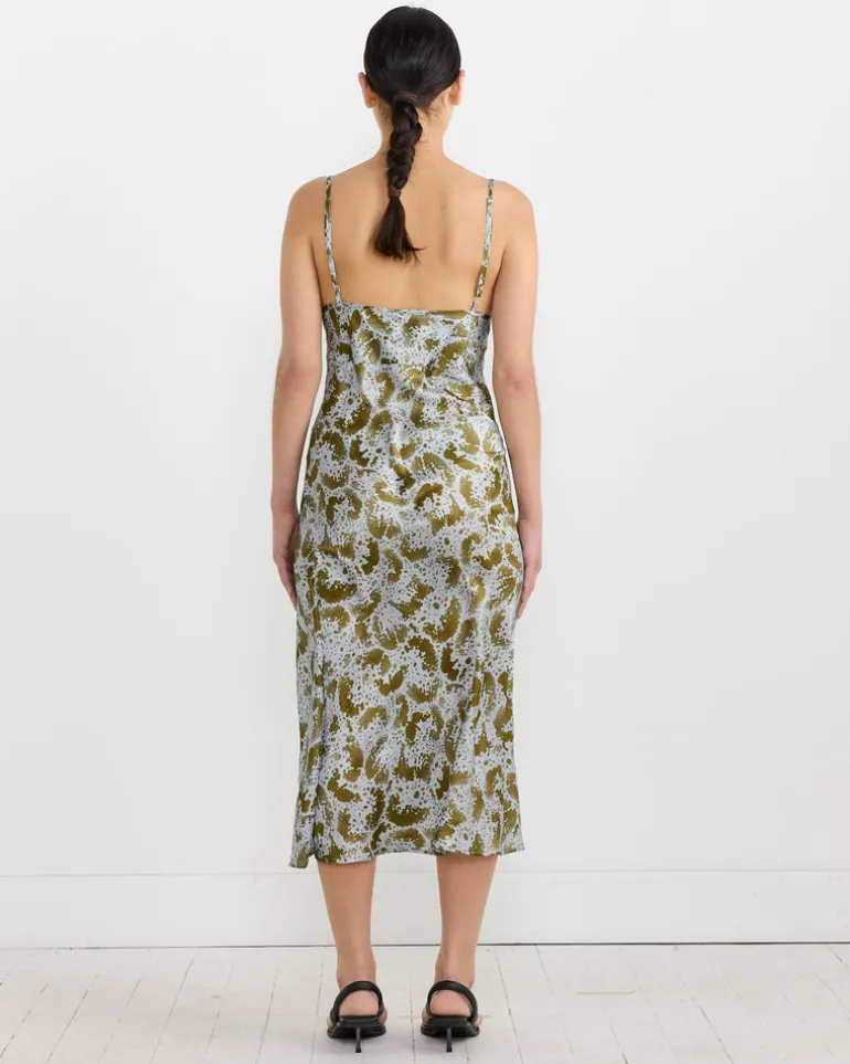 Silk Slip Dress in Khaki