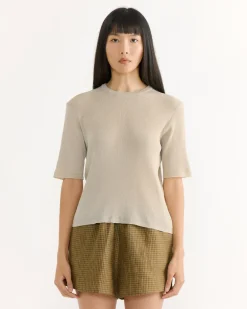 Split Back Tee in Stone