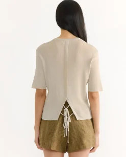 Split Back Tee in Stone