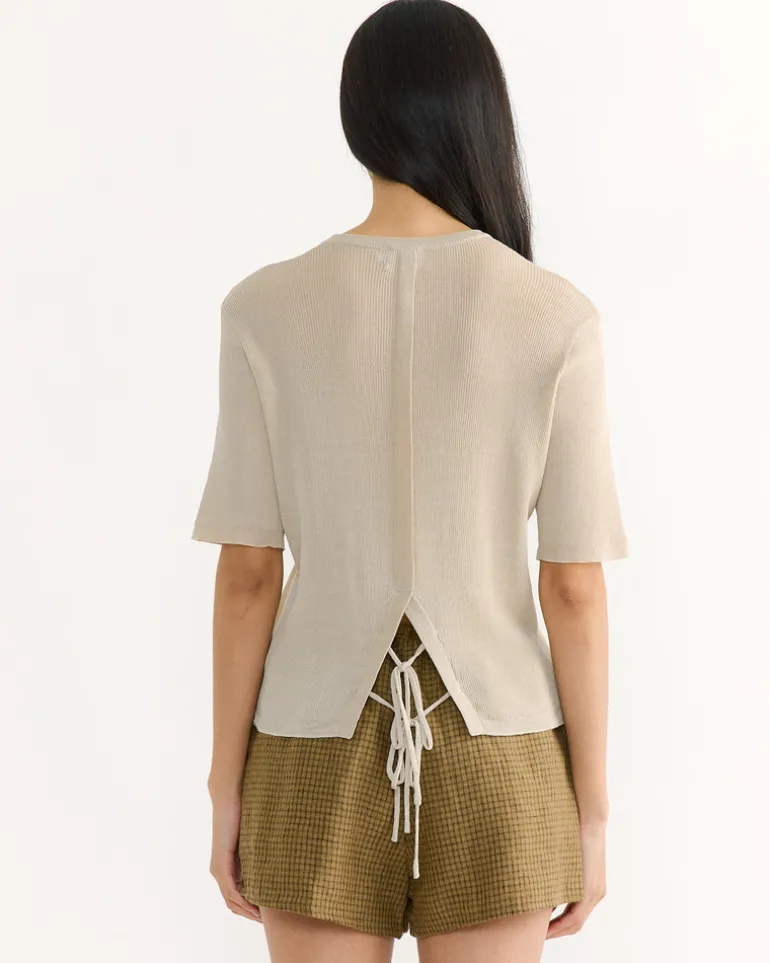 Split Back Tee in Stone