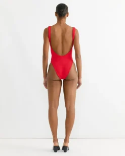 Square Neck Swimsuit in Red