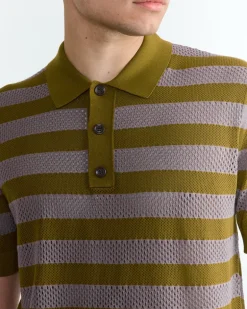 Stripe Knit Polo in Olive
