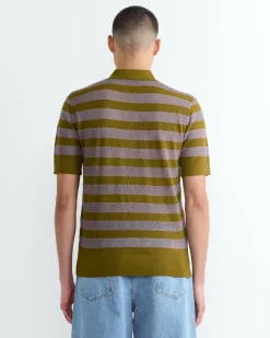Stripe Knit Polo in Olive