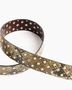 Studded Leather Belt in Beige