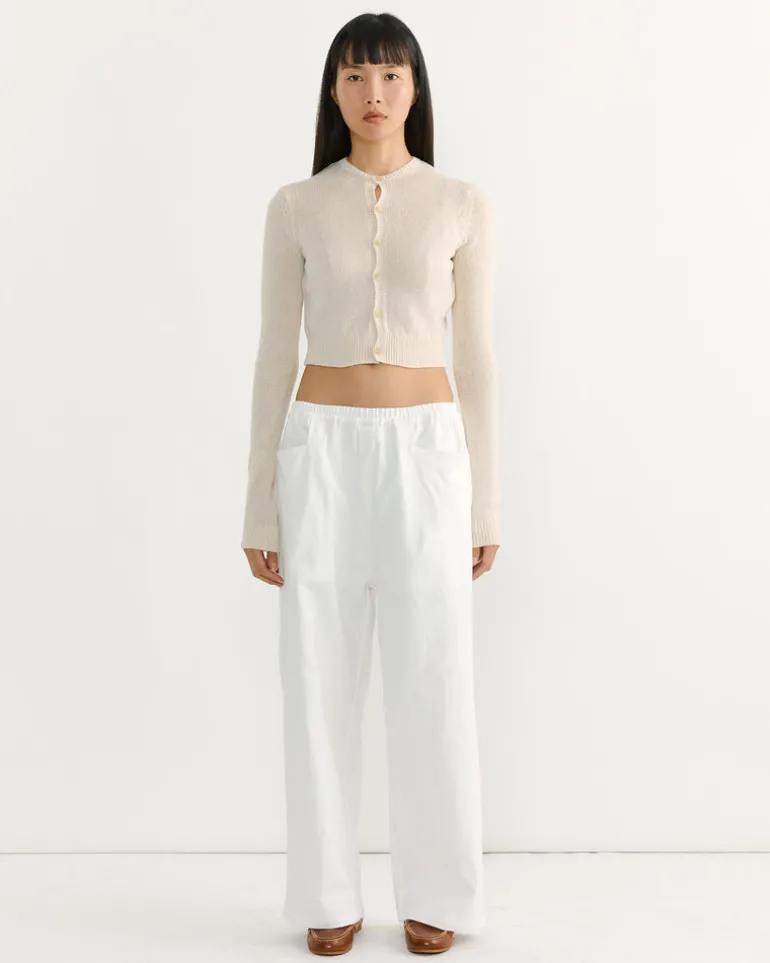 Summer Cashmere Crew Neck Cardigan in Ivory White