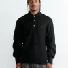 Super Kid Mohair Knit Polo Sweater in Black