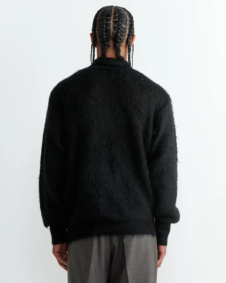 Super Kid Mohair Knit Polo Sweater in Black