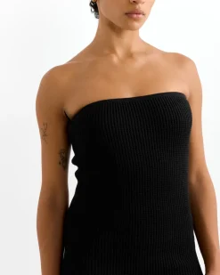 Textured Knit Column Dress in Black