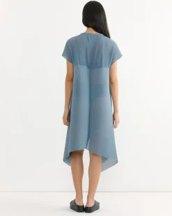 Thumb Plisse Dress in Stone Blue