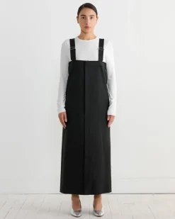 Tropical Wool Convertible Overall Skirt in Black