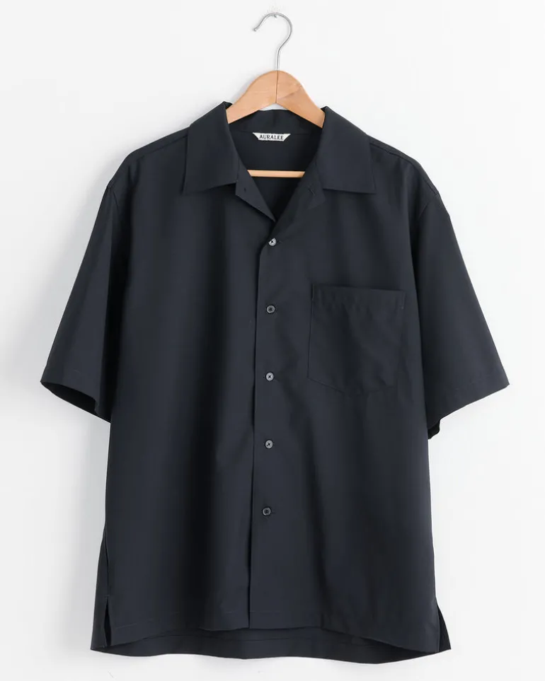 Tropical Wool Half Sleeved Shirt in Top Dark Navy