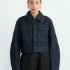 Two Pocket Cropped Jacket in Denim Indigo