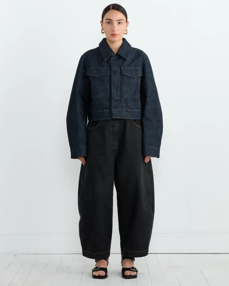 Two Pocket Cropped Jacket in Denim Indigo