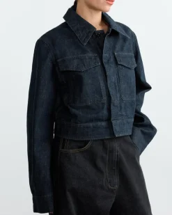 Two Pocket Cropped Jacket in Denim Indigo