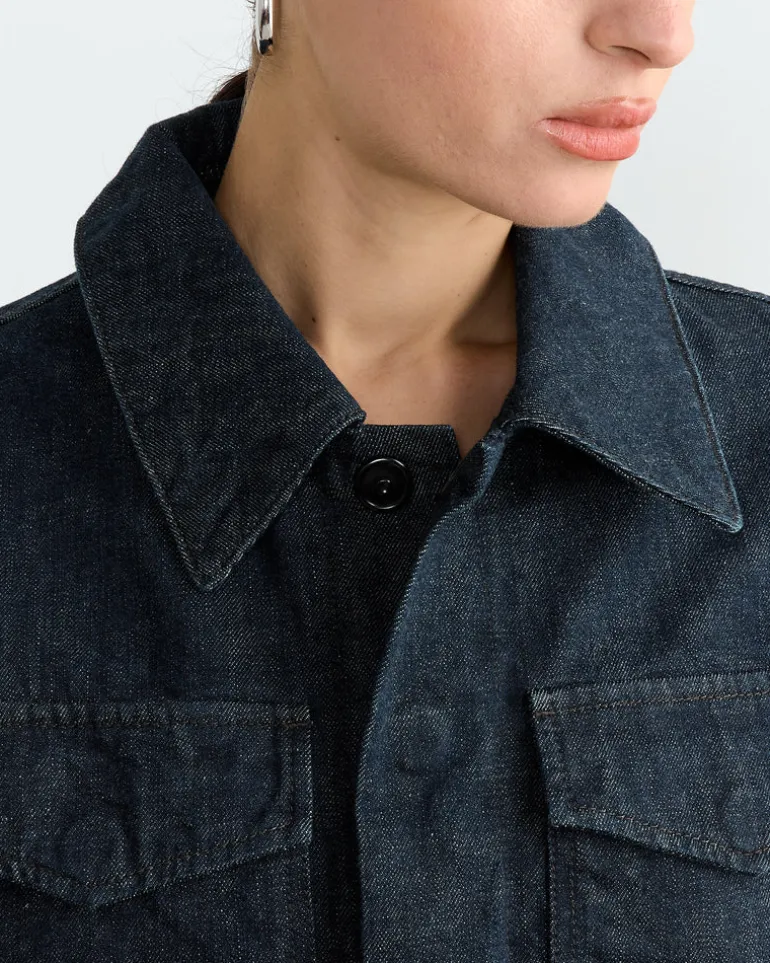 Two Pocket Cropped Jacket in Denim Indigo