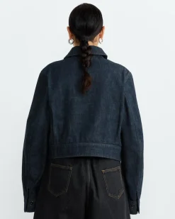 Two Pocket Cropped Jacket in Denim Indigo