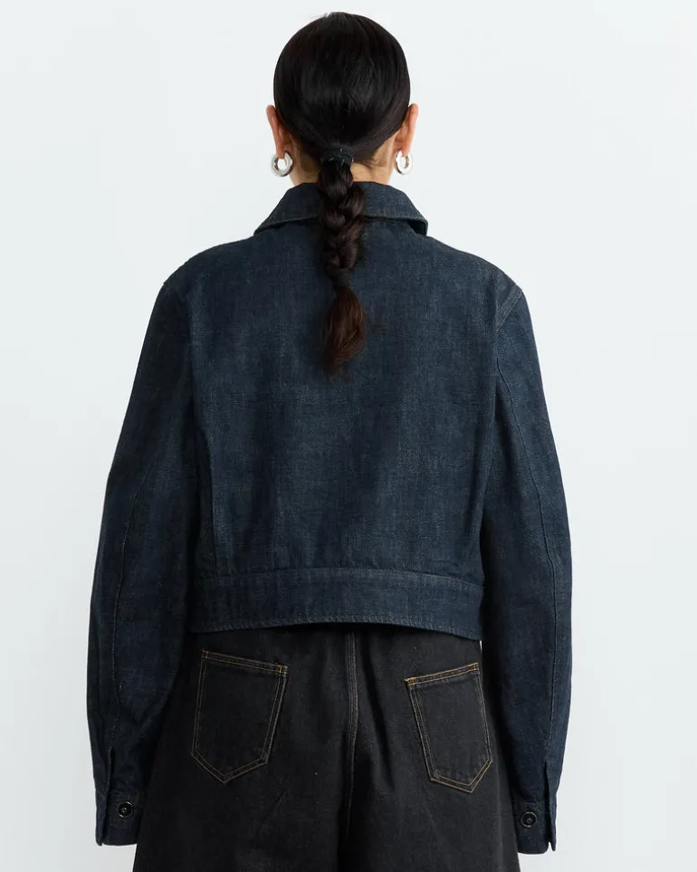 Two Pocket Cropped Jacket in Denim Indigo