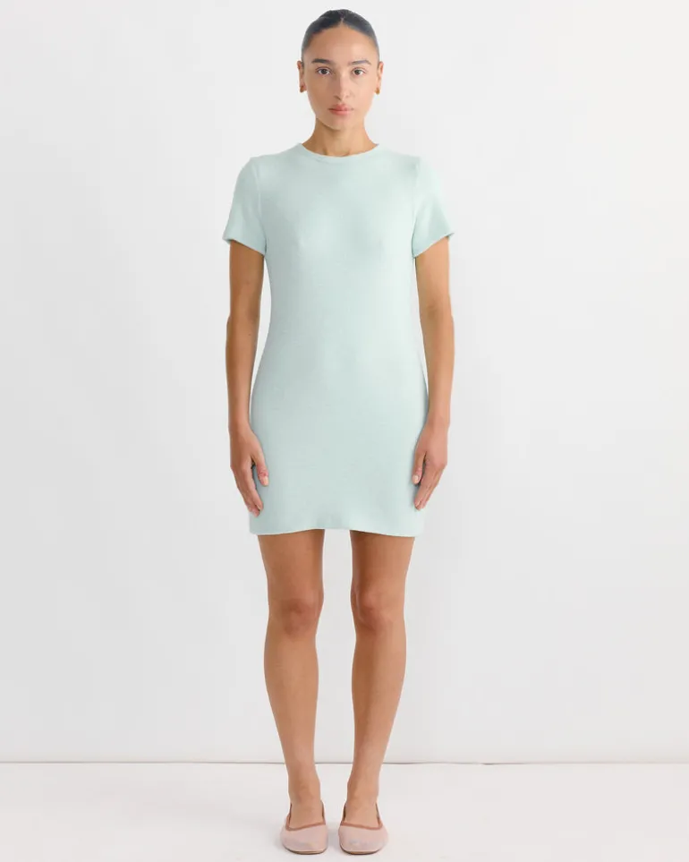 Washable Wool Pile Mini Dress in Light Aqua