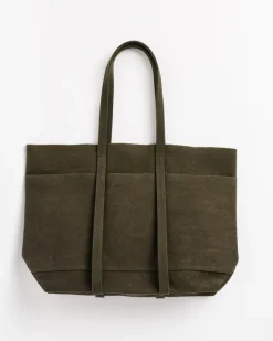 Washed Canvas 6 Pockets Tote in Olive