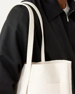 Washed Canvas 6 Pockets Tote in White Medium