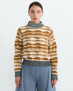 Wave Knit Jumper in Rust Beige Mountain Waves