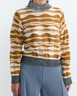 Wave Knit Jumper in Rust Beige Mountain Waves