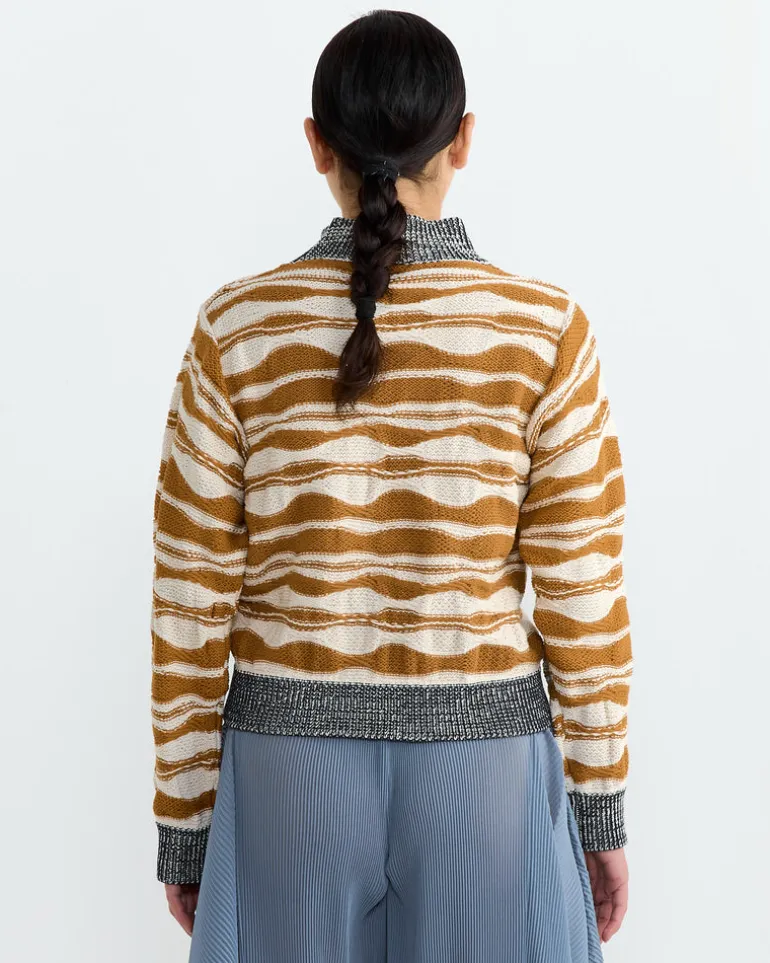 Wave Knit Jumper in Rust Beige Mountain Waves