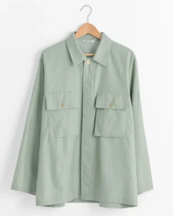 Wool Herringbone Over Shirt in Olive