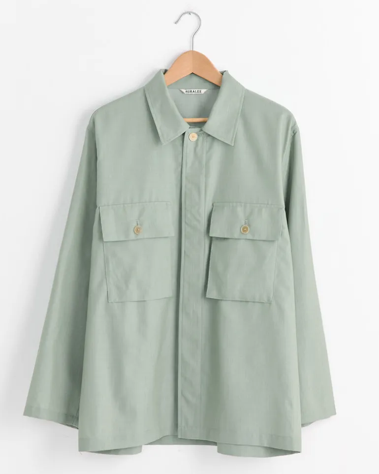 Wool Herringbone Over Shirt in Olive