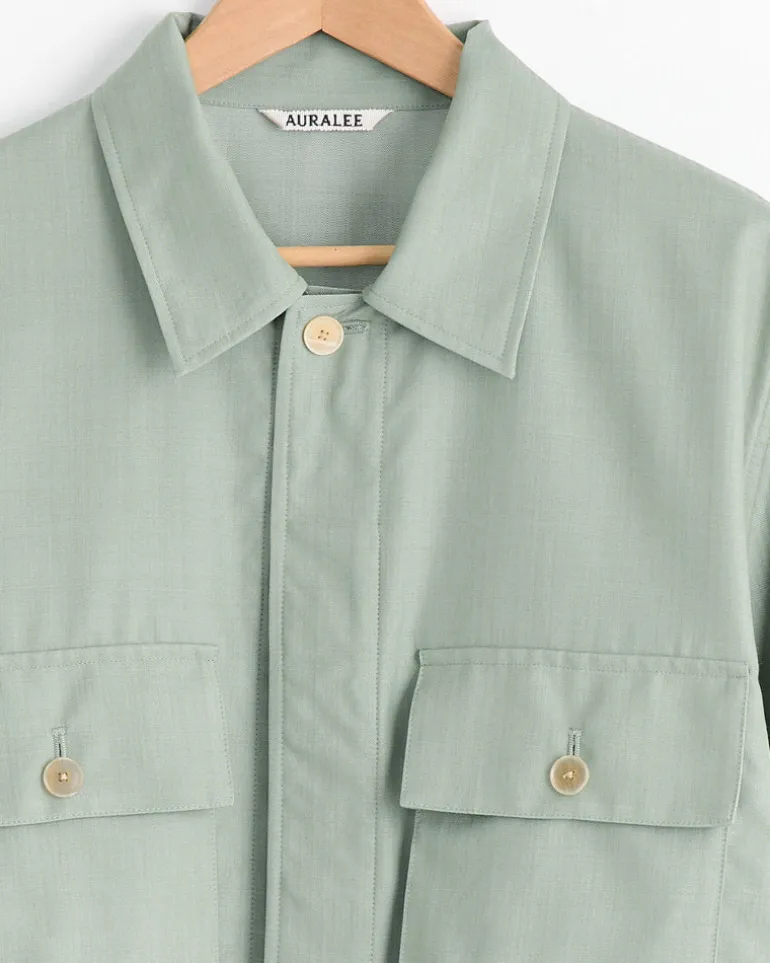 Wool Herringbone Over Shirt in Olive