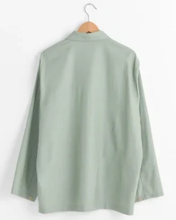 Wool Herringbone Over Shirt in Olive