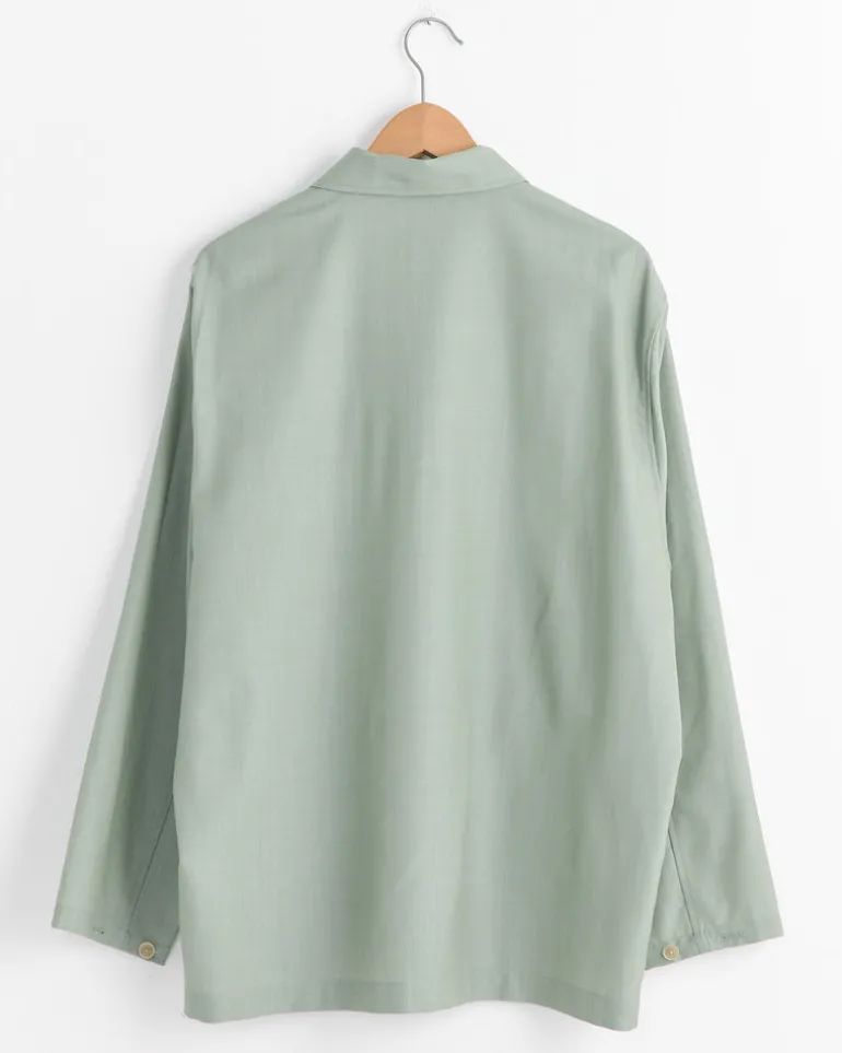 Wool Herringbone Over Shirt in Olive