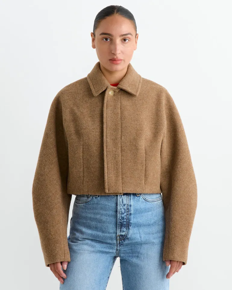 Wool Melton Short Blouson in Top Brown