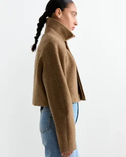 Wool Melton Short Blouson in Top Brown