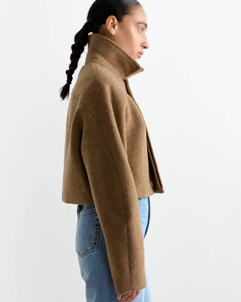 Wool Melton Short Blouson in Top Brown