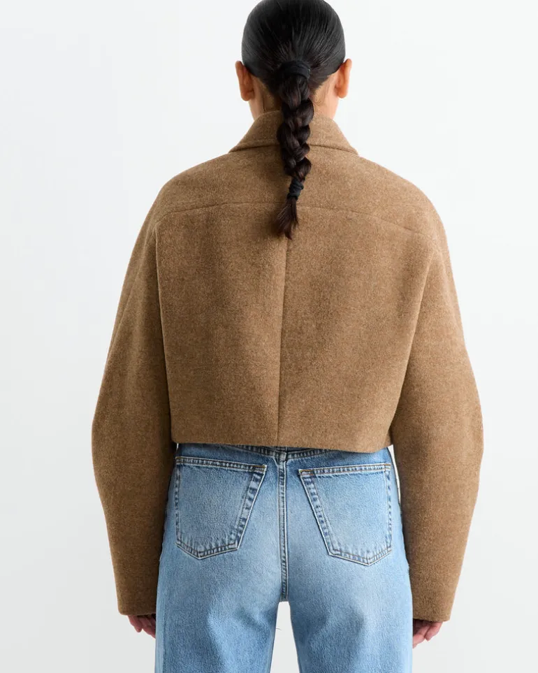 Wool Melton Short Blouson in Top Brown
