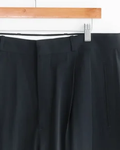 Wool Rayon Wide Trouser in Black